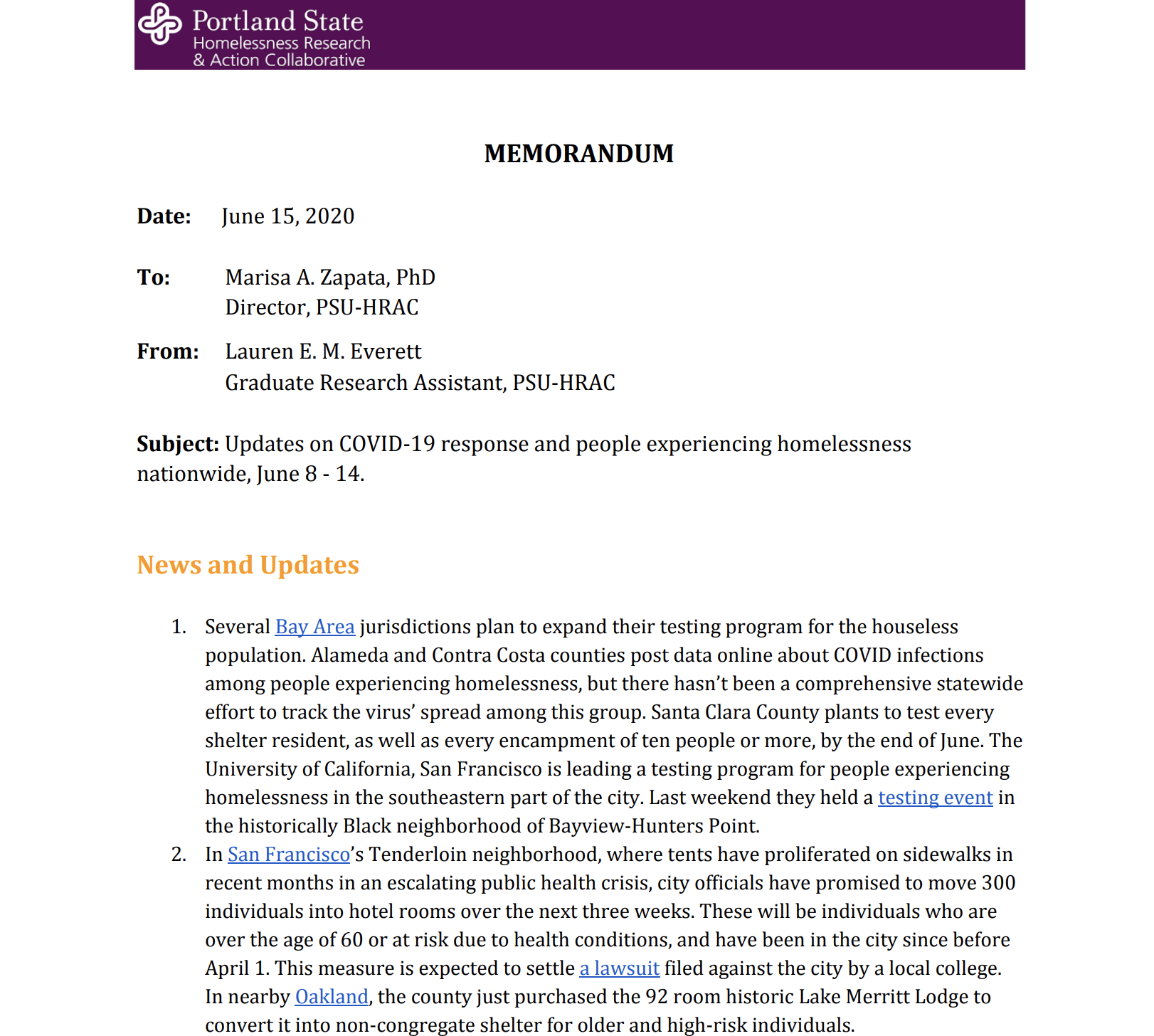 Photo of national weekly covid-19 memo